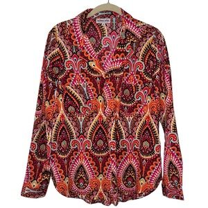 Vintage Buckhead Betties Blouse Size Medium Pullover Retro Print Hippie